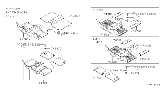 1983 Nissan 720 Pickup Mat Rear Floor Black Diagram for 74910-41W00