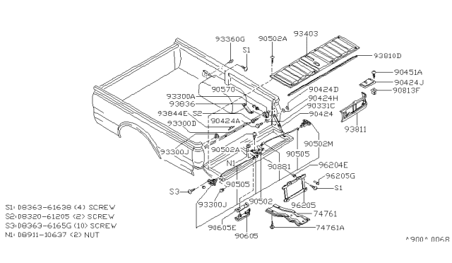 1984 Nissan 720 Pickup Back Door Lock Assembly Diagram for 90501-11W50