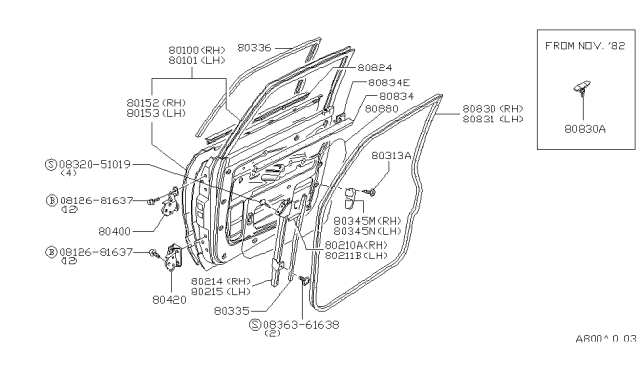 1985 Nissan 720 Pickup Seal Lip-SASH Lower RH Diagram for 80338-55W00