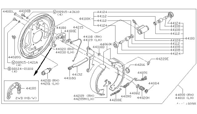 1981 Nissan 720 Pickup Shoe Set R Brake Diagram for 44060-05W25