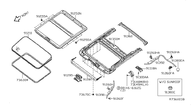 2010 Nissan Sentra Welt-Sliding Roof Diagram for 73967-CA000