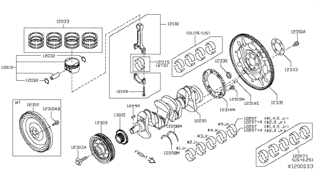 2007 Nissan Sentra Ring Set-Piston Diagram for 12033-ET80B