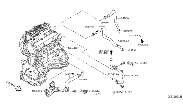 2009 Nissan Sentra Water Hose & Piping Diagram 5