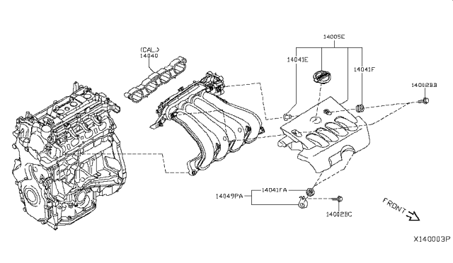 2009 Nissan Sentra Ornament Assy-Engine Cover Diagram for 14041-ET01A