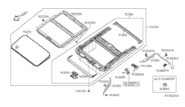 2008 Nissan Sentra Rail Complete-SUNROOF Diagram for 91306-ET010