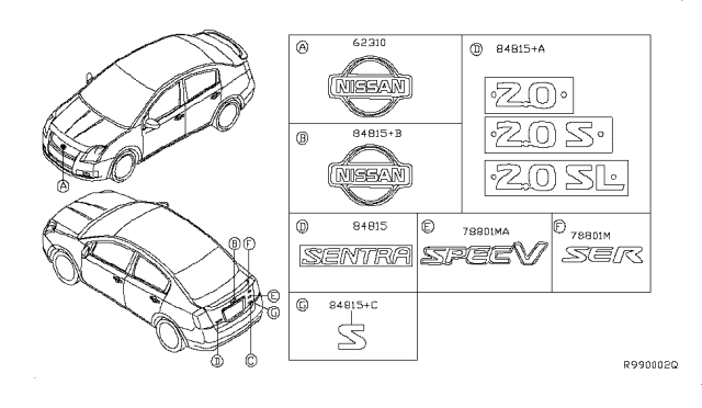 2007 Nissan Sentra Rear Emblem Diagram for 84896-ET00A