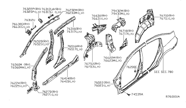 2012 Nissan Sentra Pillar-Center,Inner LH Diagram for 76531-ET030