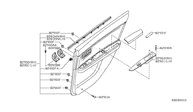 2010 Nissan Sentra FINISHER Assembly Rear Door LH Diagram for 82901-9AA1B