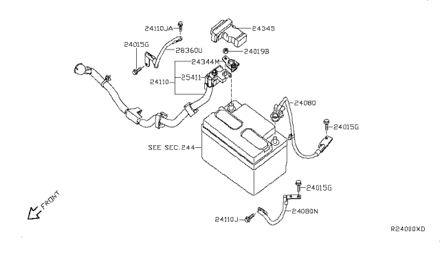 2011 Nissan Sentra Battery Terminal Connector Diagram for 24340-ZT50A