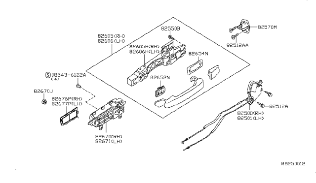 2007 Nissan Sentra Rear Door Lock & Handle Diagram