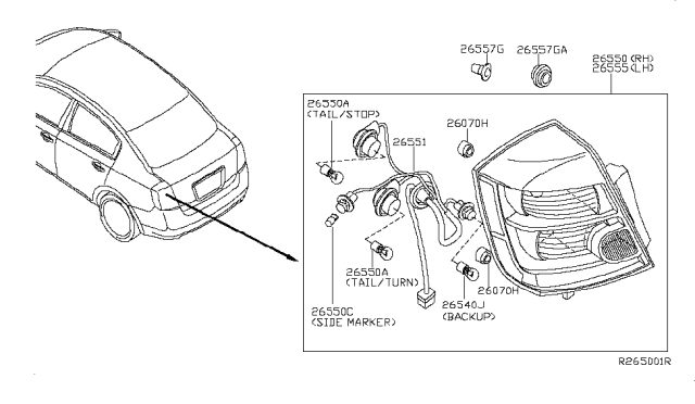 2008 Nissan Sentra Lamp Re Combination RH Diagram for 26550-ET80C