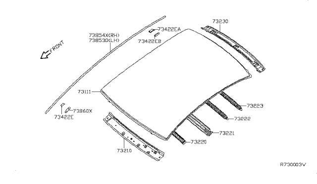 2011 Nissan Sentra Fastener-Roof Side Moulding Diagram for 73860-ET000