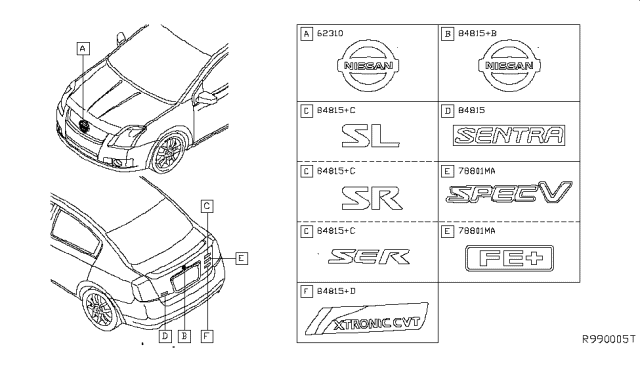 2009 Nissan Sentra Emblem & Name Label Diagram 2