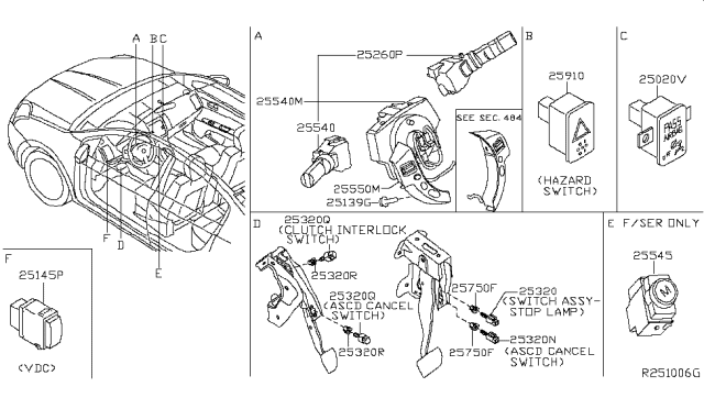 2011 Nissan Sentra Switch Assy-Combination Diagram for 25560-ET11B