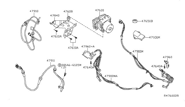 2009 Nissan Sentra Sensor Assembly Anti Ski, Rear Diagram for 47900-ZT00A
