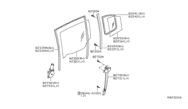 2009 Nissan Sentra Rear Door Window & Regulator Diagram