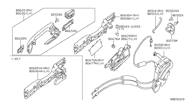 2011 Nissan Sentra Front Door Outside Handle Assembly, Left Diagram for 80607-ZT56E