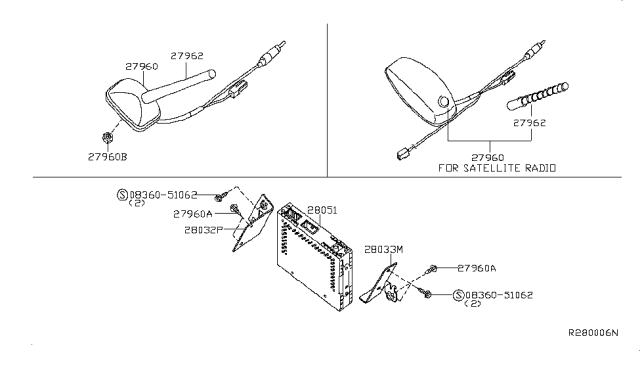 2007 Nissan Sentra Antenna Assembly Diagram for 28208-ET201