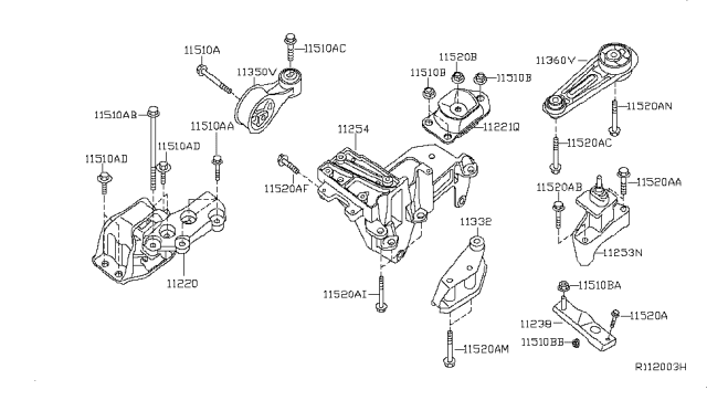 2009 Nissan Sentra Engine Mounting, Rear Passenger Side Diagram for 11332-ET81A