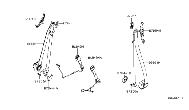 2008 Nissan Sentra Tongue Belt Assembly, Pretensioner Front Left Diagram for 86885-ZE98B