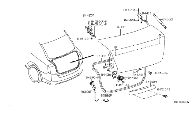 2009 Nissan Sentra Rod-Trunk Lid Lock Diagram for 84662-ET00A