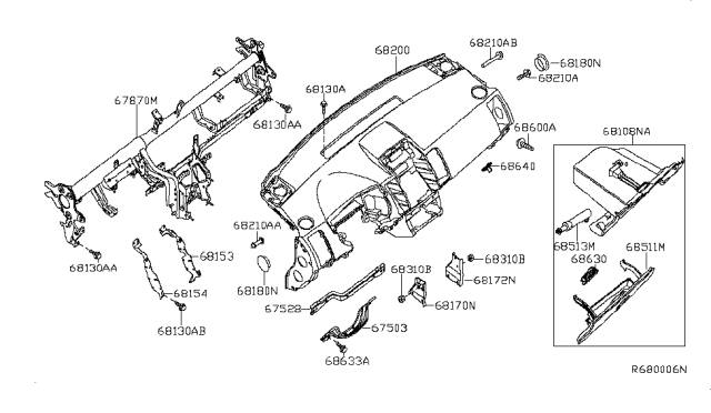 2010 Nissan Sentra Instrument Panel,Pad & Cluster Lid Diagram 1