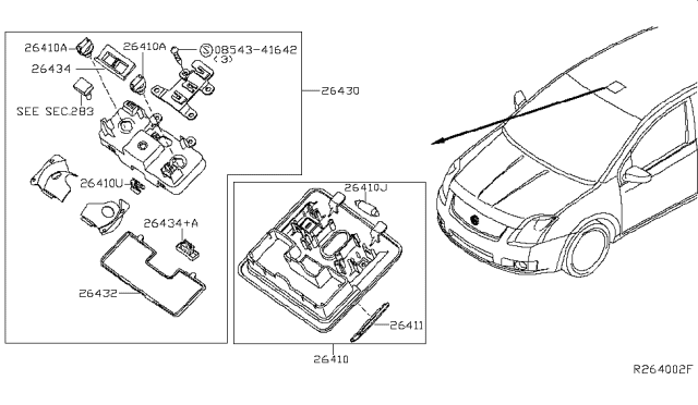 2009 Nissan Sentra Lamp Assembly Map Diagram for 26430-ZT57A