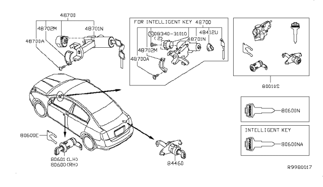 2009 Nissan Sentra Key Set Cylinder Lock Diagram for 99810-ET108