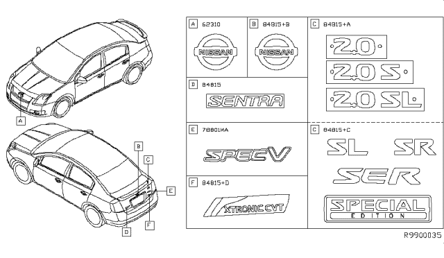 2010 Nissan Sentra Emblem & Name Label Diagram 1