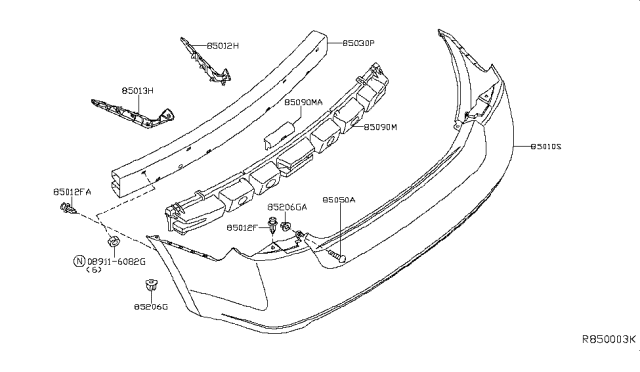 2009 Nissan Sentra Rear Bumper Cover Diagram for 85022-ET30J