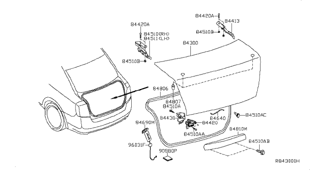 2012 Nissan Sentra Trunk Lid & Fitting Diagram 2