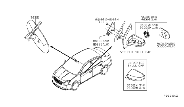 2008 Nissan Sentra Actuator Assy-Mirror,LH Diagram for 96368-EL10A