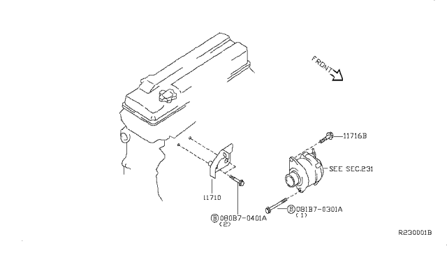 2011 Nissan Sentra Bracket Alternator Diagram for 11710-ET80B