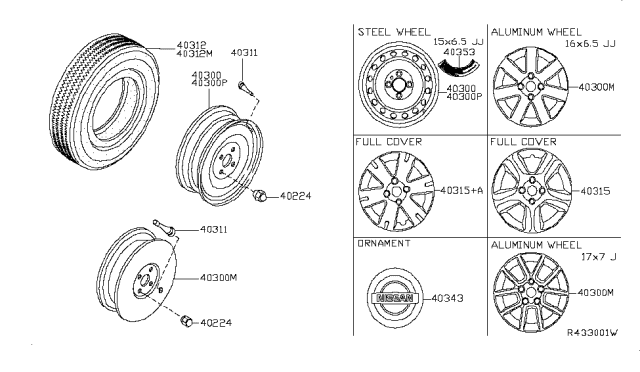 2012 Nissan Sentra Road Wheel Nut Diagram for 40224-ZP53A