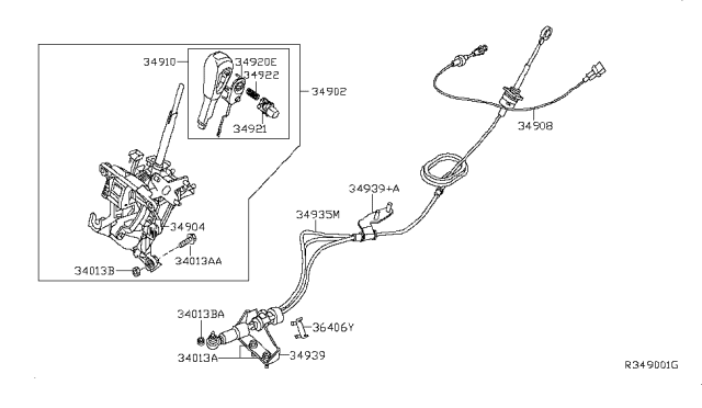 2009 Nissan Sentra Knob Assy-Control Lever,Auto Diagram for 34910-ET100