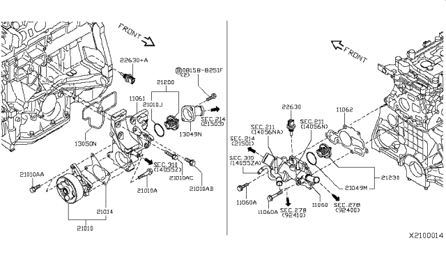 2010 Nissan Sentra Thermostat Housing Diagram for 11061-ET000