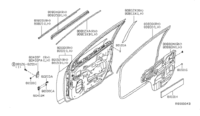 2008 Nissan Sentra Front Door Panel & Fitting Diagram 2