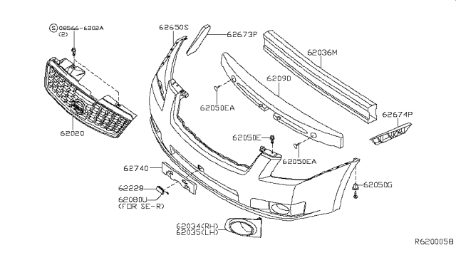 2009 Nissan Sentra MOULDING Front Bumper Diagram for 62070-ZE90A