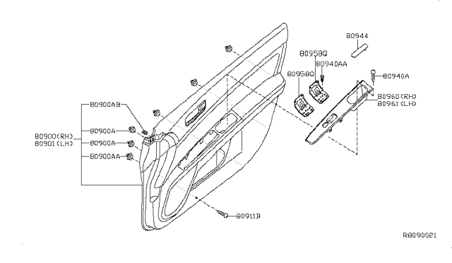 2010 Nissan Sentra FINISHER Assembly Front Door RH Diagram for 80900-ZT52A