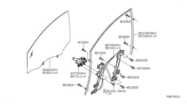 2007 Nissan Sentra Motor Assembly - Regulator, RH Diagram for 80730-ZE81A