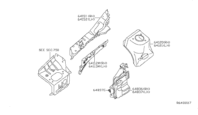 2007 Nissan Sentra Cover-Splash,Hoodledge LH Diagram for 64839-ET000