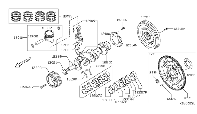 2010 Nissan Sentra CRANKSHAFT Assembly Diagram for 12200-1VA0A