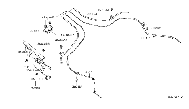 2007 Nissan Sentra Cable Assy-Parking Brake Diagram for 36400-ET010