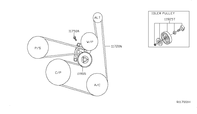 2007 Nissan Sentra Fan,Compressor & Power Steering Belt Diagram 2