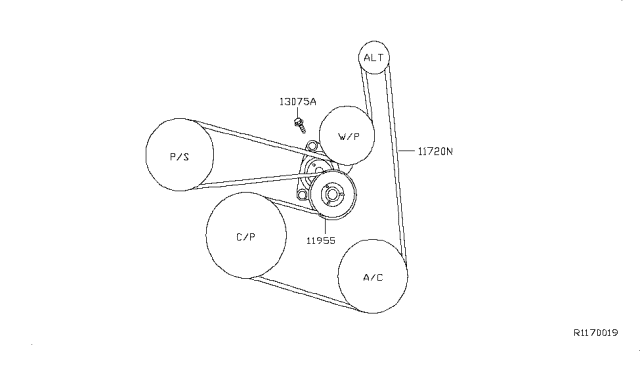 2007 Nissan Sentra Fan,Compressor & Power Steering Belt Diagram 1