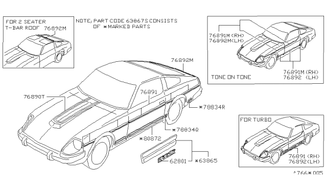 1982 Nissan 280ZX MOULDING SIDE/DOOR RH Diagram for 76822-P7560