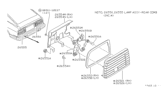 1983 Nissan 280ZX Cover Combination Diagram for 26554-P7101