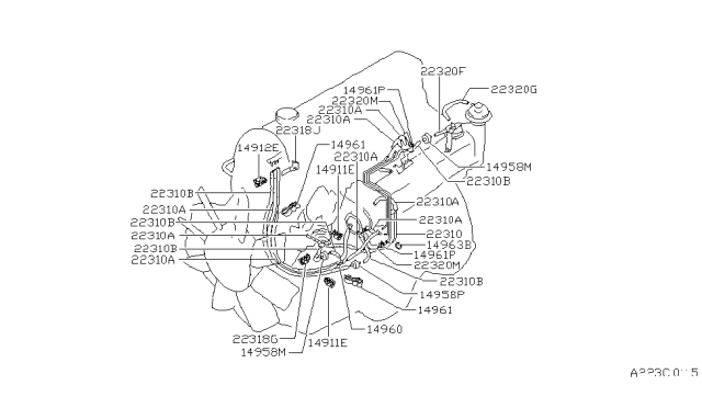 1981 Nissan 280ZX Holder Vacuum Hose Diagram for 22316-W0400