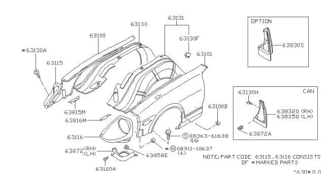 1983 Nissan 280ZX Panel Front Fender LH Diagram for 63101-P9110