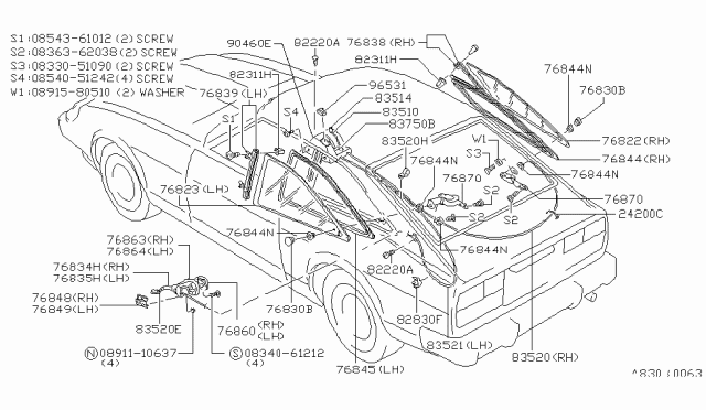 1983 Nissan 280ZX Cover Handle L/SL Diagram for 83563-P9173